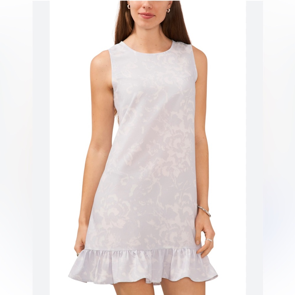 HALOGEN Sleeveless mini dress with ruffle hem in Painted Garden NWT